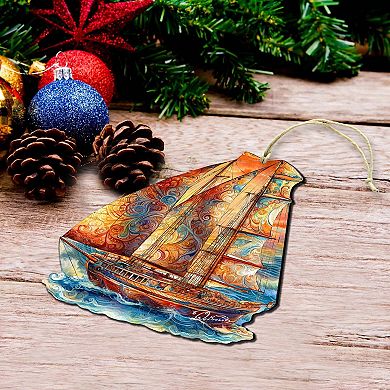 Beach House Decor - Colorful Sailboat Wooden Ornaments Set Of 2 By G. Debrekht