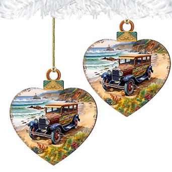Coastal Decorations - Beach Cruiser Wooden Ornaments Set Of 2 By G. Debrekht