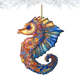 Nautical Christmas Ornaments - Mosaic Seahorse Wooden Ornaments By G.debrekht