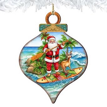 Beach Themed Ornaments - Santa's Surf Wooden Ornaments By G.debrekht