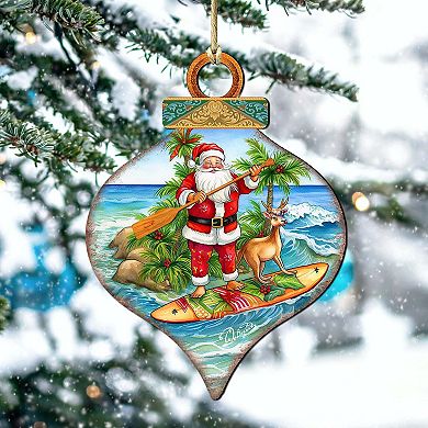 Beach Themed Ornaments - Santa's Surf Wooden Ornaments By G.debrekht