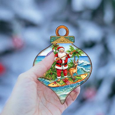 Beach Themed Ornaments - Santa's Surf Wooden Ornaments By G.debrekht