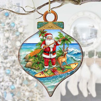 Beach Themed Ornaments - Santa's Surf Wooden Ornaments By G.debrekht