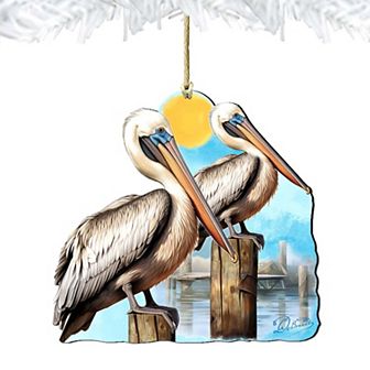 Beach Themed Ornaments - Pelicans Wooden Ornaments By G.debrekht