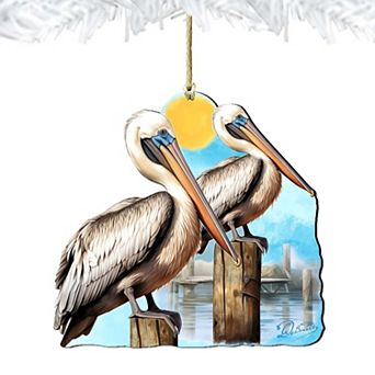 Beach Themed Ornaments - Pelicans Wooden Ornaments By G.debrekht
