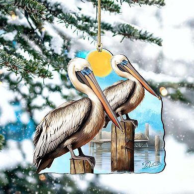 Beach Themed Ornaments - Pelicans Wooden Ornaments By G.debrekht