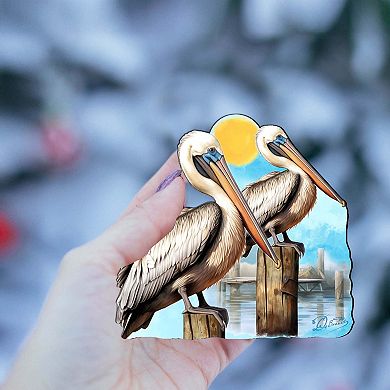 Beach Themed Ornaments - Pelicans Wooden Ornaments By G.debrekht