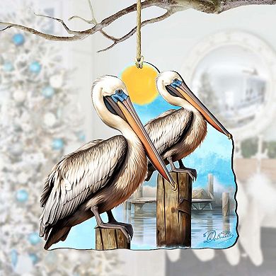 Beach Themed Ornaments - Pelicans Wooden Ornaments By G.debrekht