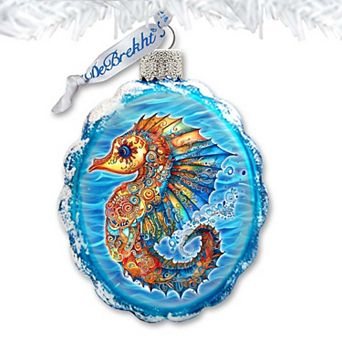 Nautical Christmas Ornaments - Rainbow Seahorse Keepsake Glass Ornaments By G. Debrekht