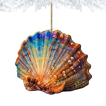 Coastal Christmas Decor - Rainbow Shell Wooden Ornaments By G.debrekht