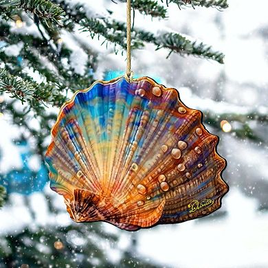 Coastal Christmas Decor - Rainbow Shell Wooden Ornaments By G.debrekht