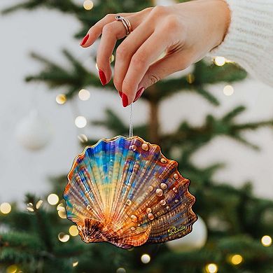 Coastal Christmas Decor - Rainbow Shell Wooden Ornaments By G.debrekht