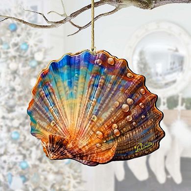 Coastal Christmas Decor - Rainbow Shell Wooden Ornaments By G.debrekht