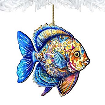 Nautical Christmas Ornaments - Oceanic Opal Fish Wooden Ornaments By G. Debrekht