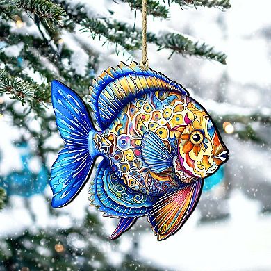 Nautical Christmas Ornaments - Oceanic Opal Fish Wooden Ornaments By G. Debrekht