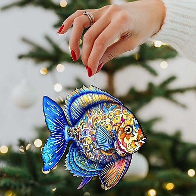 Nautical Christmas Ornaments - Oceanic Opal Fish Wooden Ornaments By G. Debrekht