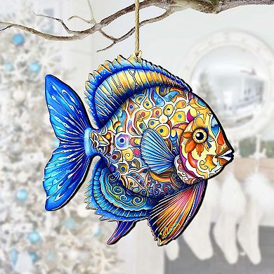 Nautical Christmas Ornaments - Oceanic Opal Fish Wooden Ornaments By G. Debrekht