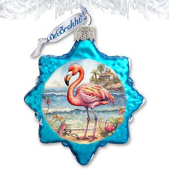Nautical Christmas Ornaments - Flamingo Keepsake Glass Ornaments By G. Debrekht
