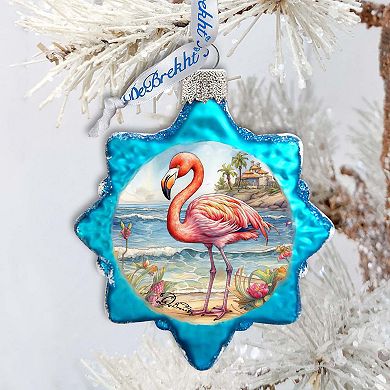 Nautical Christmas Ornaments - Flamingo Keepsake Glass Ornaments By G. Debrekht