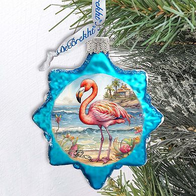 Nautical Christmas Ornaments - Flamingo Keepsake Glass Ornaments By G. Debrekht