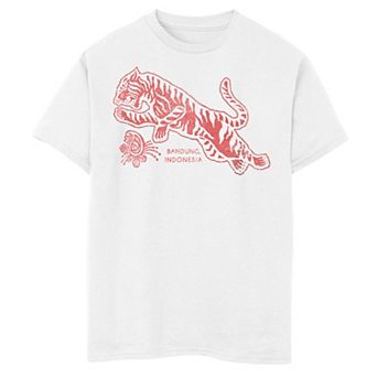 Boys 6-20 Tiger Jumping Wood Block Indonesia Crewneck Graphic Tee