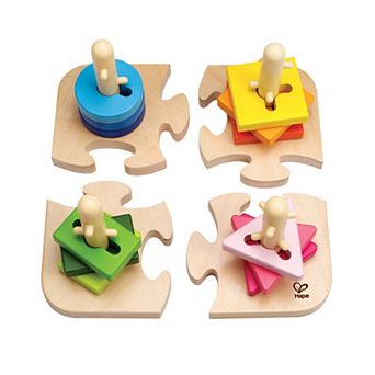 Hape Creative 16 pc Wooden Stacking Shape Puzzle Toy