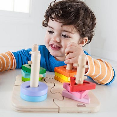 Hape Creative 16-Piece Wooden Stacking Shape Puzzle Toy