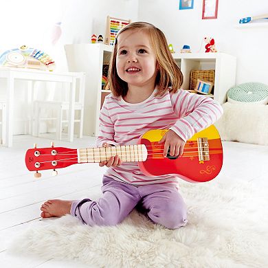 Hape Kid's Wooden Toy Ukulele Red & Yellow 21" Musical Instrument