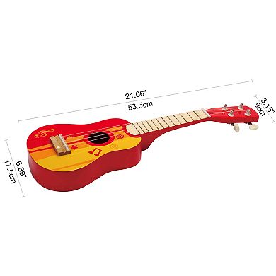 Hape Kid's Wooden Toy Ukulele Red & Yellow 21" Musical Instrument