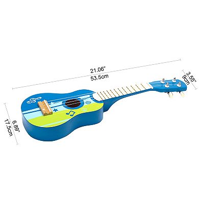 Hape Kid's Wooden Toy Ukulele Blue & Green - 21" Musical Instrument