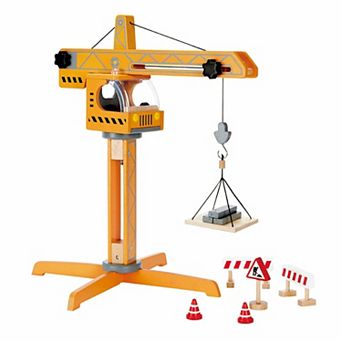 Hape Playscapes Crane Lift Playset Yellow Construction Toy Set