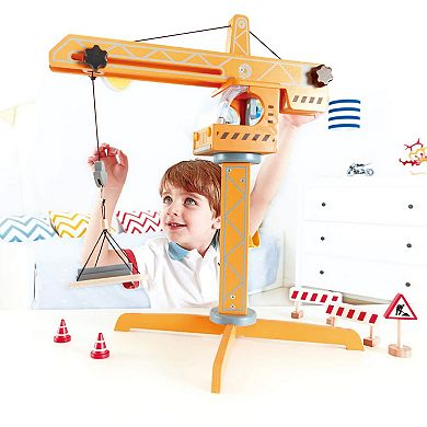 Hape Playscapes Crane Lift Playset Yellow Construction Toy Set