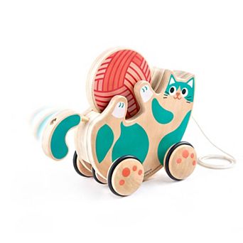 Hape Walk-A-Long: Roll & Rattle Kitten Teal Wooden Toddler Toy