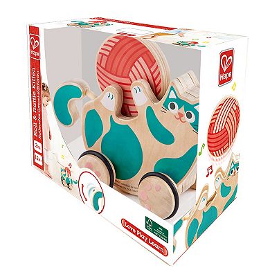 Hape Walk-A-Long: Roll & Rattle Kitten Teal Wooden Toddler Toy