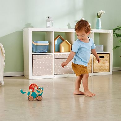 Hape Walk-A-Long: Roll & Rattle Kitten Teal Wooden Toddler Toy