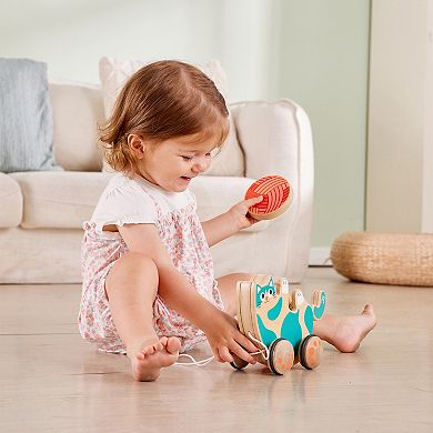 Hape Walk-A-Long: Roll & Rattle Kitten Teal Wooden Toddler Toy