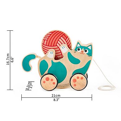 Hape Walk-A-Long: Roll & Rattle Kitten Teal Wooden Toddler Toy