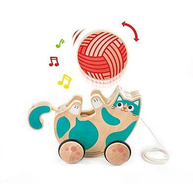 Hape Walk-A-Long: Roll & Rattle Kitten Teal Wooden Toddler Toy