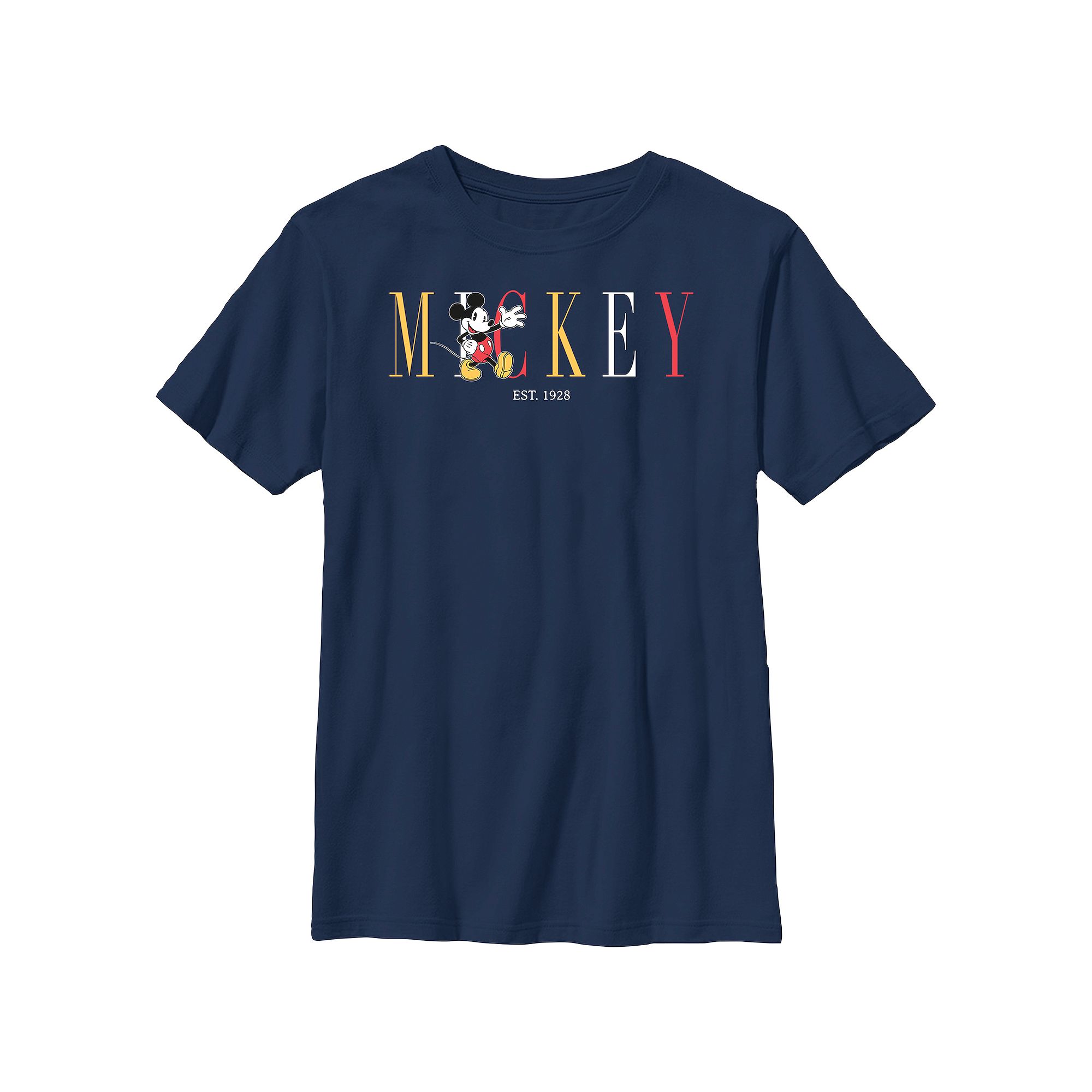 Disneys Mickey Mouse Waving Colorful Letters Boys Husky Graphic Tee, Boys