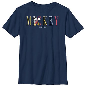 Disney's Mickey Mouse Waving Colorful Letters Boys Husky Graphic Tee