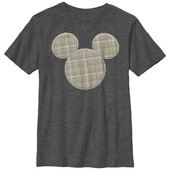 Disney's Mickey And Friends Mickey Plaid Patch Boys Husky Graphic Tee