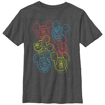 Disney's Mickey Mouse Colorful Line Art Collage Boys Husky Graphic Tee