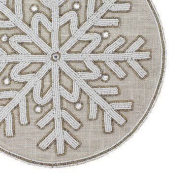 St. Nicholas Square Snowflake Beaded On Burlap Placemat