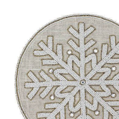 St. Nicholas Square Snowflake Beaded On Burlap Placemat