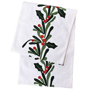 St. Nicholas Square Holly Embroidered Tablecloth Runner