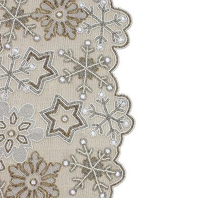St. Nicholas Square Snowflake Beaded On Burlap Holiday Table Runner
