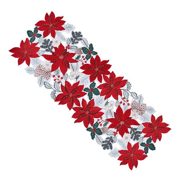 St. Nicholas Square® Poinsettia Cutout Table Runner - Equestrian Red