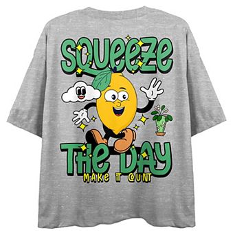 Juniors' Squeeze The Day Lemon Cartoon Boxy Crewneck Graphic Tee