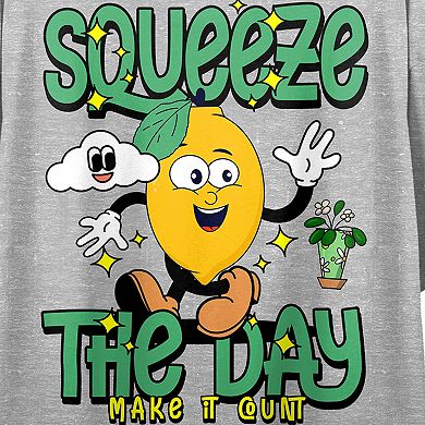 Juniors' Squeeze The Day Lemon Cartoon Crewneck Graphic Tee