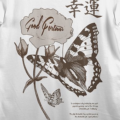 Juniors' Good Fortune Butterflies Short Sleeve Graphic Tee
